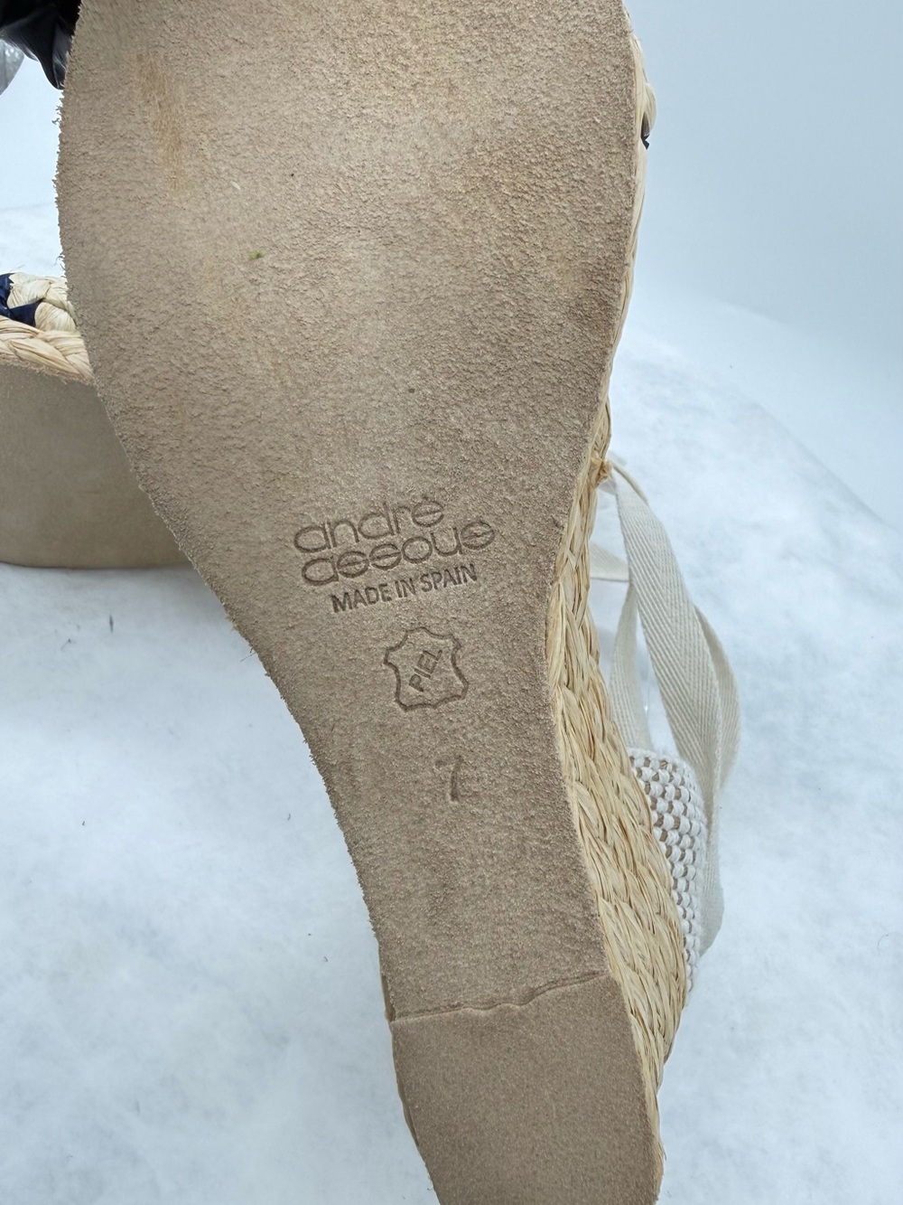 New Braided Espadrille Platform Wedges with Ankle Tie - Cream & Navy - Picture 5 of 7